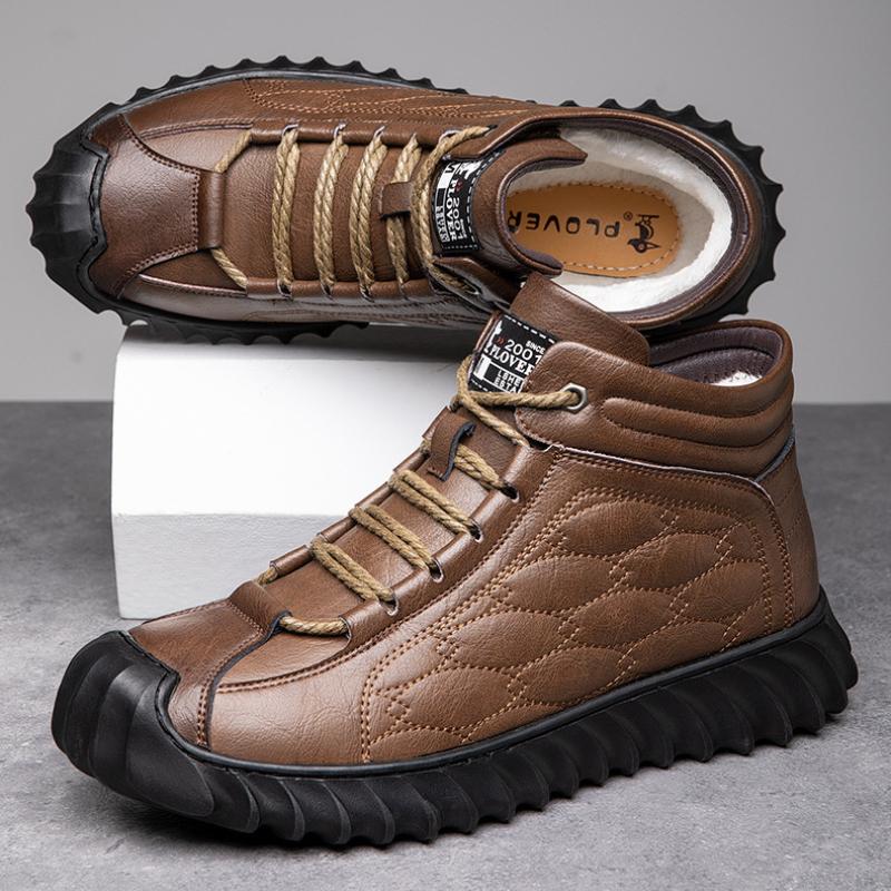Мужская зимняя обувь, модные флисовые теплые кожаные ботинки, роскошные дизайнерские повседневные спортивные удобные ботильоны, обувь