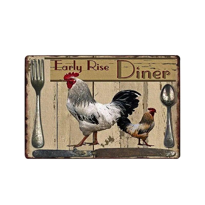 Chicken Plaque Sign Vintage Metal Tin Signs Wall Poster Decals Plate Painting Bar Farm Home Decor Wall Art 30*20 Cm