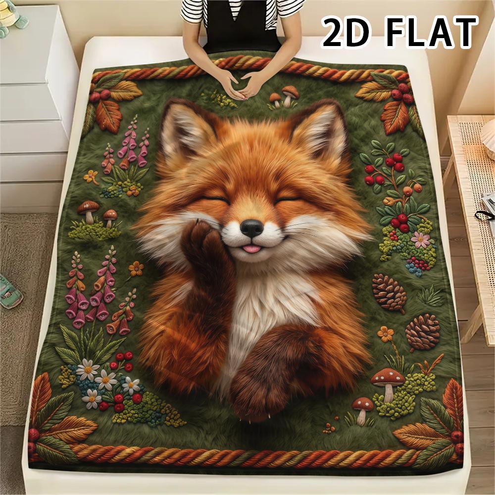 1Pc 2D FLAT Soft Fox Family Print Flannel Blanket,High quality Comfortable for All Seasons,Home Decor,Warmth and Comfort,Perfect for Christmas Gifts