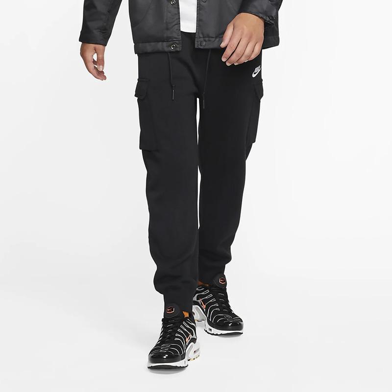 Nike Спортивная одежда Клубные флисовые брюки-карго черные/черные/белые мужские уличные одежды CD3129-010