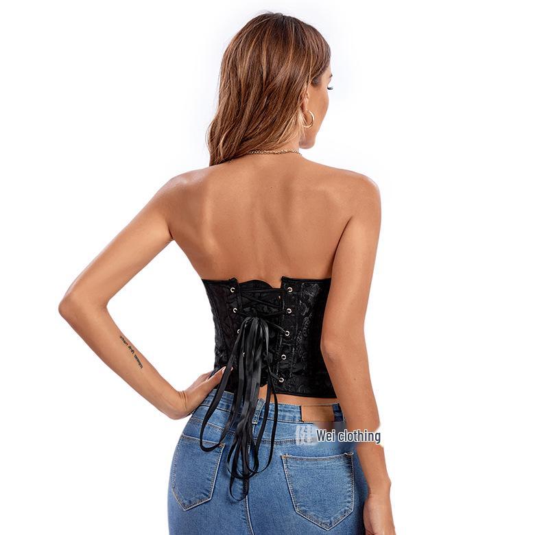Винтажный корсетный кроп-топ «Рыбий скелет»: Кулиска, Утягивающая талия, Контроль живота, Без спины, Короткий боди-корсет с 4 крючками.
