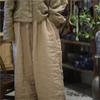 Woman Winter Casual Vintage Style Loose Wide Leg Pants Solid Color Elasticated Waist Retro Pants