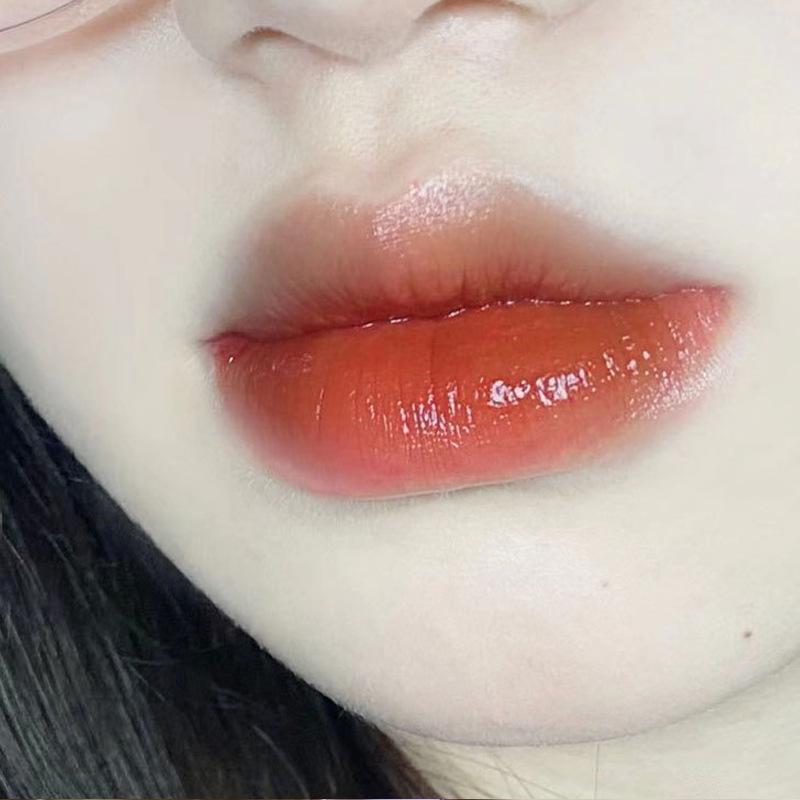 HER ORANGE~Ice Tea Fruit Sense Mirror Lip Glaze Long-lasting Not Easy To Fall Off Into A Transparent Round Tube Glass Lip Gloss Female