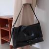 Choi Soo-young Style Black Soft Leather Large Capacity Crossbody and Shoulder Underarm Bag for Women