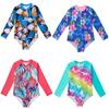 Цельный купальник с длинными рукавами для девочек, боди на молнии с милым мультяшным принтом, купальники, солнцезащитный крем, пляжная одежда для детей 3-12 лет