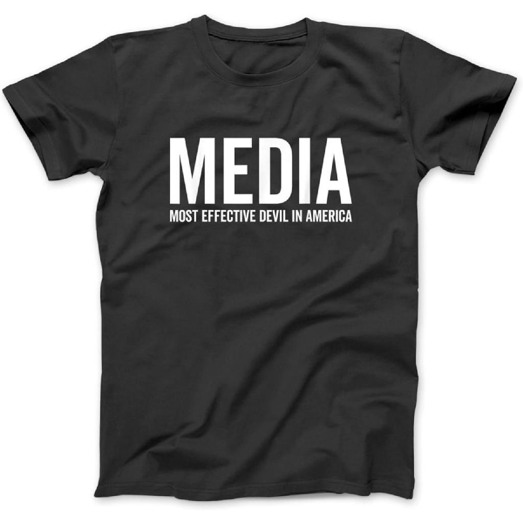 Media Most Effective Devil in America Funny Cool USA Sarcasm T-Shirt, Sweatshirt, Hoodie for Men Women Kids Made in Canada Black