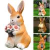 Easter Bunny Figure with Solar Powered Flower Light Rabbit Figurine Waterproof Rabbit Sculpture for Outdoor Garden Yard Decor