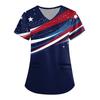 Women's Fashion V-neck Short-sleeved Work Dress With Pockets Independence Day Printed Top Carer Suit