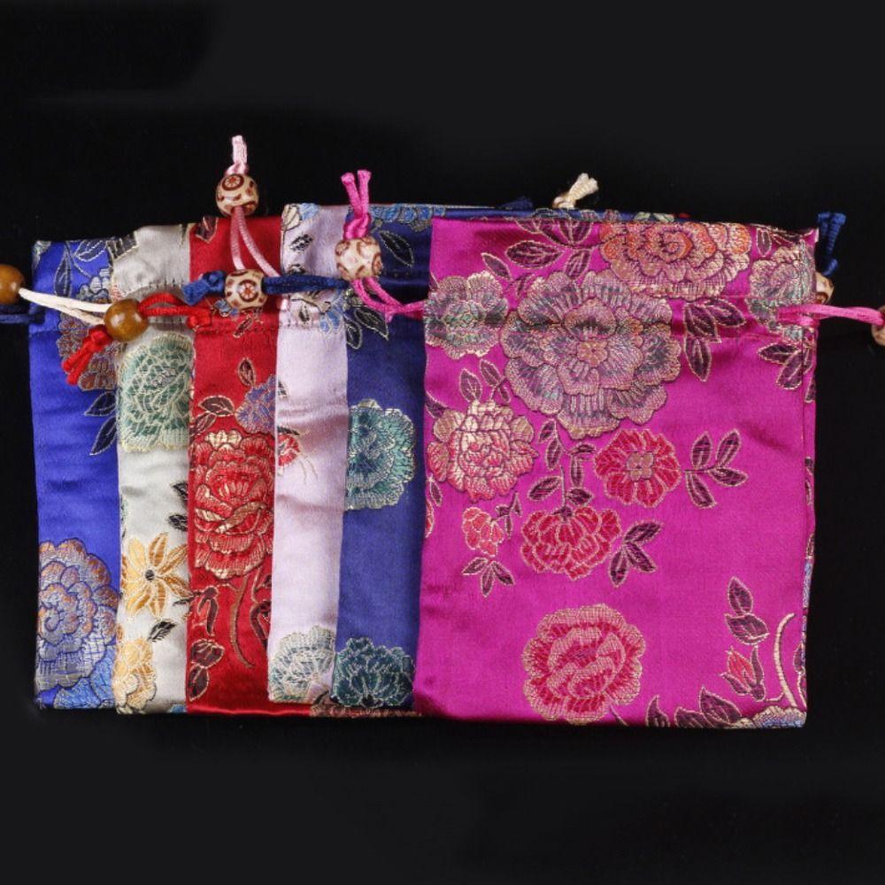Floral Canvas Flower Handbag Chinese Style Jewelry Packing Bag  Party