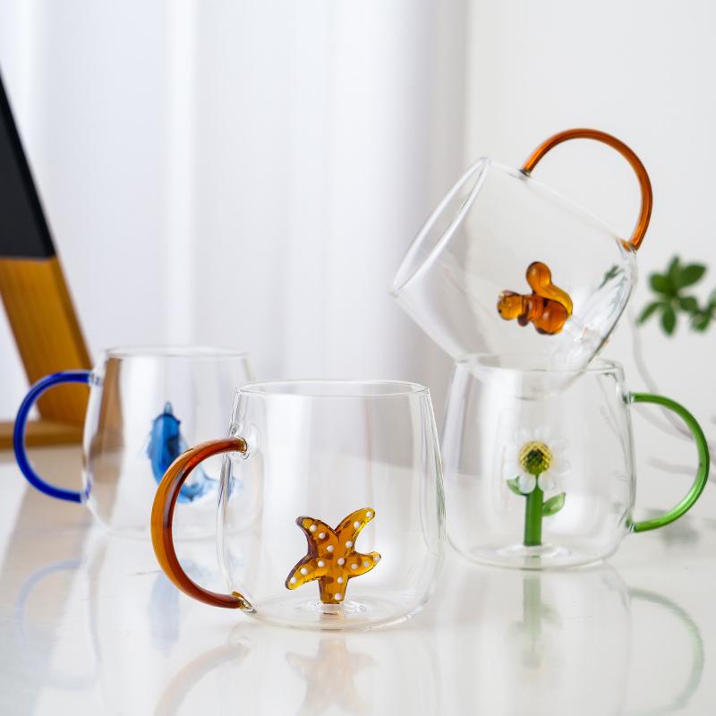 3D Cartoon Animal Glass Cup with Colored Handle - High Borosilicate Household Gift