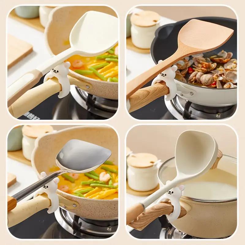 1 шт. Кролик Портативный Силиконовый Зажим для Крышки Кастрюли с Защитой от Перелива, Защита от Ожогов, Подставка для Ложки, Опорная Стойка, Кухонный Универсальный Зажим для Лопатки