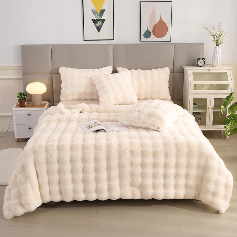 Winter Rabbit Fur Thickened Double Layer Warm Sofa Napping Blanket Synthetic Fur Blanket