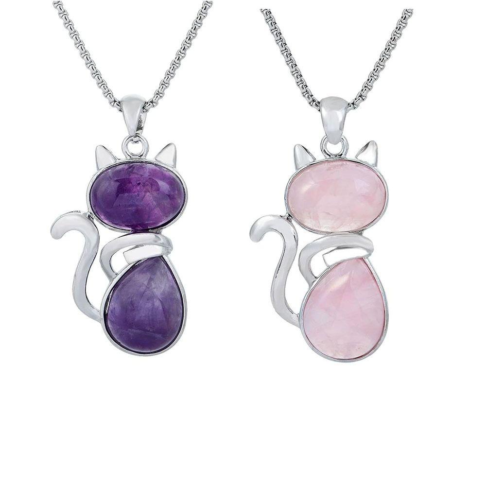 Cute Shape Cat Necklaces Pink Purple Cat Jewelry Necklaces Fashion Stone Pendant Pet Lovers