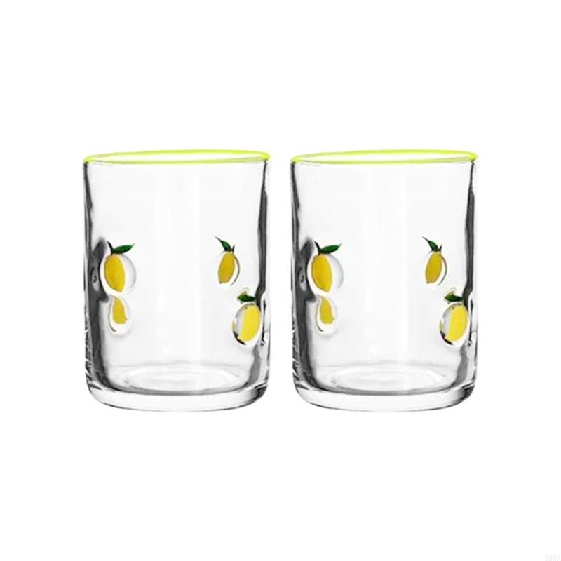 Set Of 2 Lemon Design Glass Cups Sturdy Materials 14oz Capacity Suitable For Parties homes Decors Beverage Serving