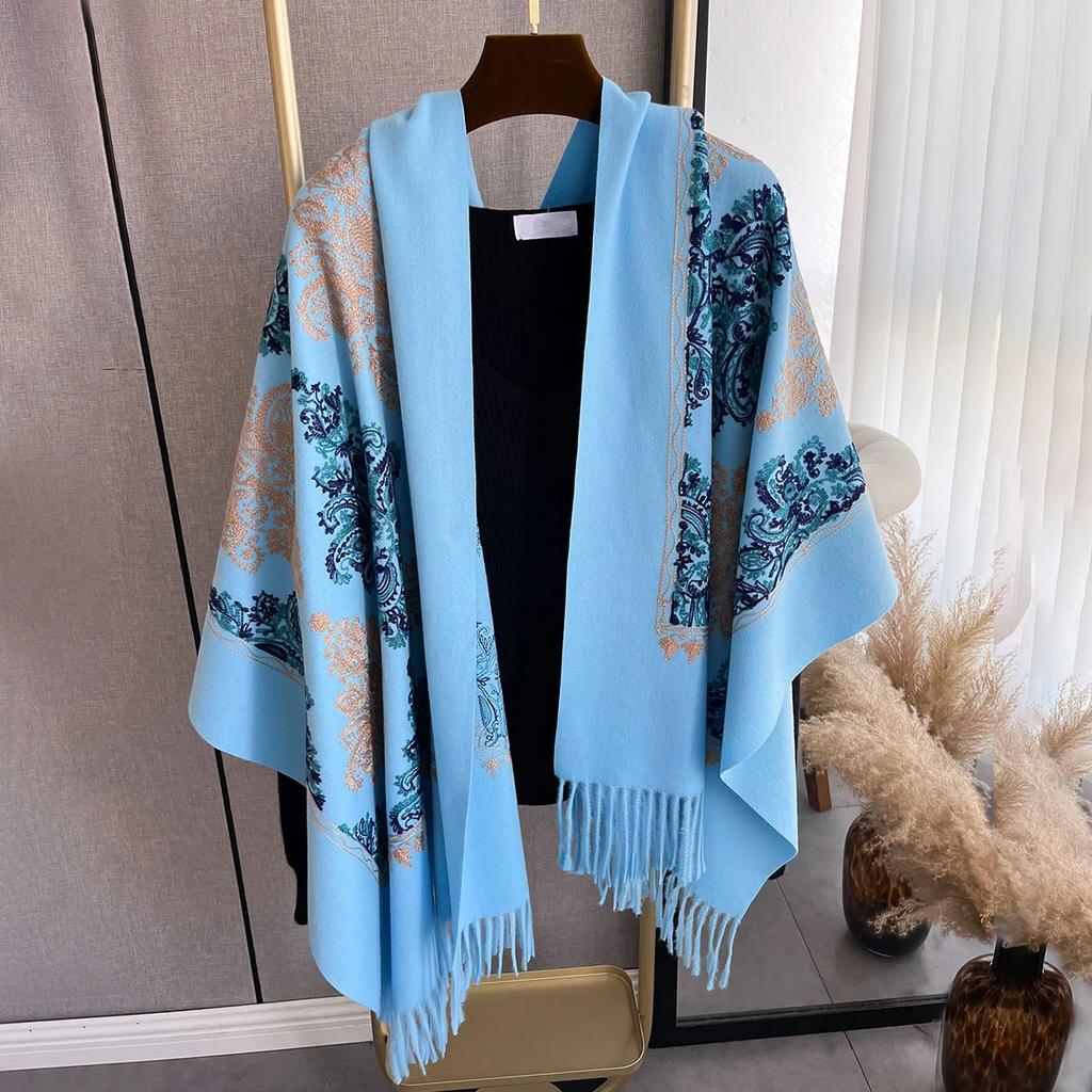 Winter Warm Cashmere Scarf for Women Embroidery Pashmina Blanket Thick Shawl Wrap Neckerchief Fashion Bufanda Echarpe Poncho