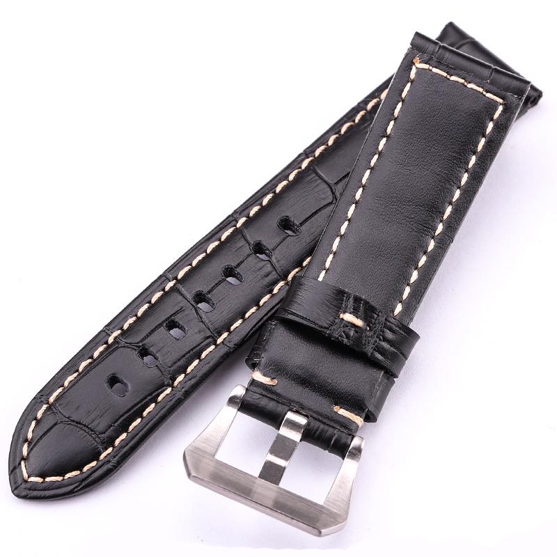 Watchband Italy Genuine Leather Watch Band Strap 22mm 24mm Thick Handmade Soft Cowhide Watchbands Belt With Retro Steel Buckle