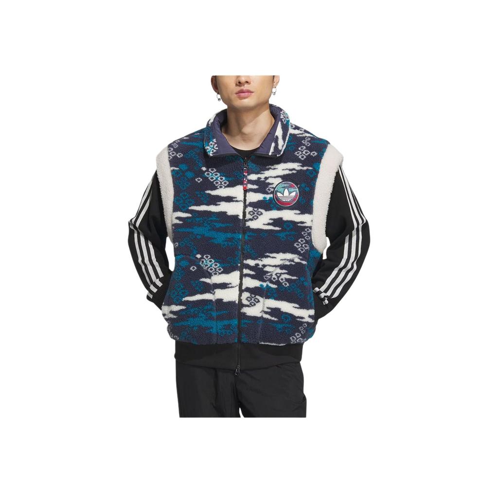 Adidas Двусторонний флисовый жилет из шерпа Originals X Feifei Ruan FW23, жилеты унисекс, темно-синий IX4218