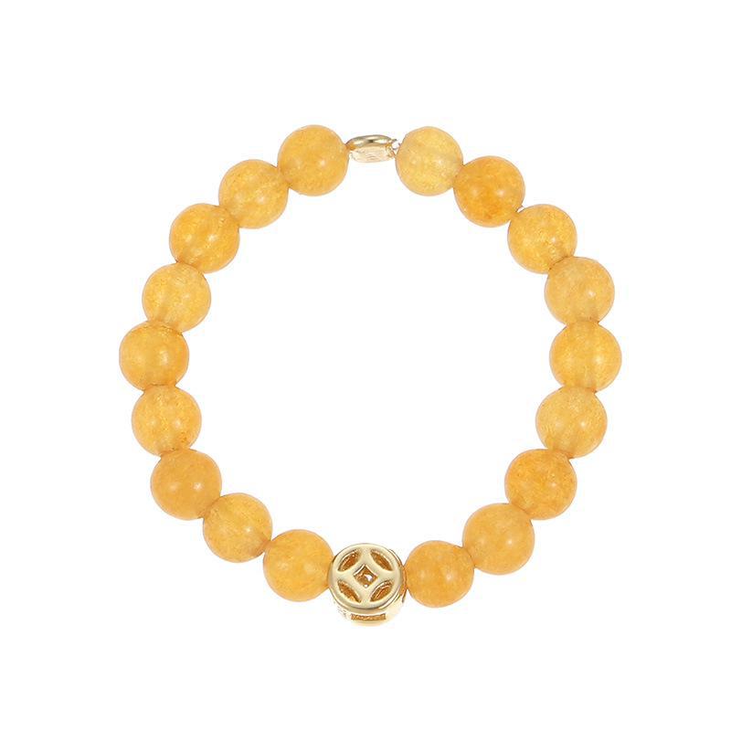 Banyan Tree S925 Silver Gold-Plated Zodiac Topaz Beaded Ring - Fortune-Attracting Chinese Style Elastic Rope Women's Ring