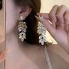Round Zircon Wheat Ear Fringed Stud Earrings Retro Niche Light Luxury Earrings Women's Fashion High Sense Exaggerated Earrings