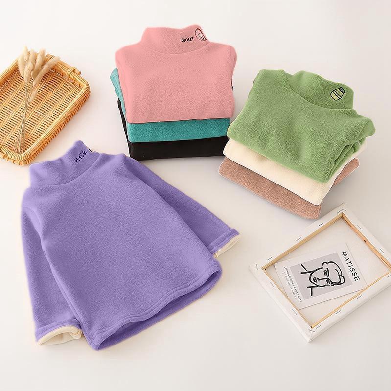 Зимние детские футболки для поддевы, детские флисовые утолщенные футболки для мальчиков, детская одежда, пуловеры с высоким воротом для малышек, свитер