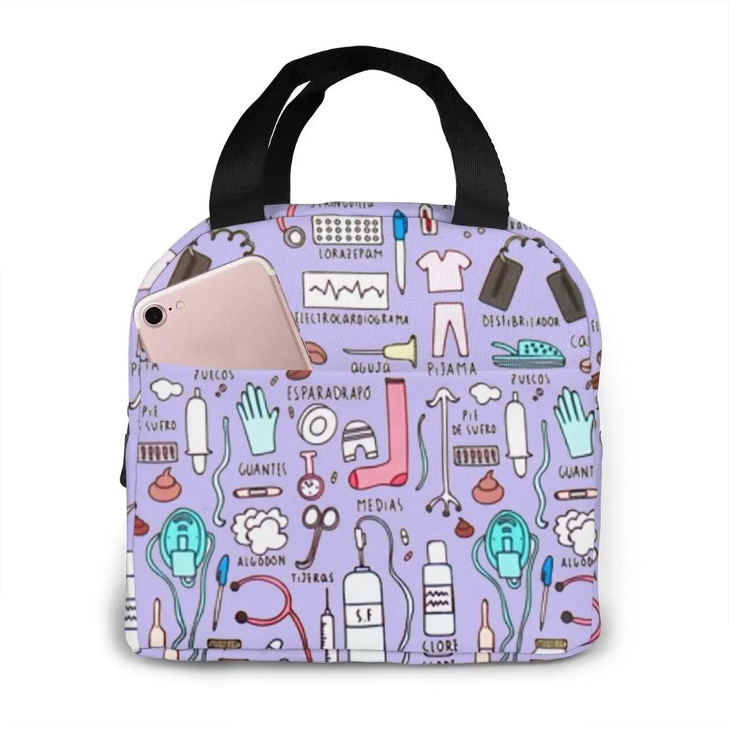 Kawaii Doctors Nurse Print Изолированные сумки для ланча для женщин Небольшие портативные ланч-боксы Сумки-тоуты для еды Сумка для бенто