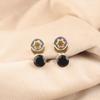 Rare Black Onyx Gemstone 925 Sterling Silver Jewelry Two Tone Stud Earrings 0.8" EE-141-2