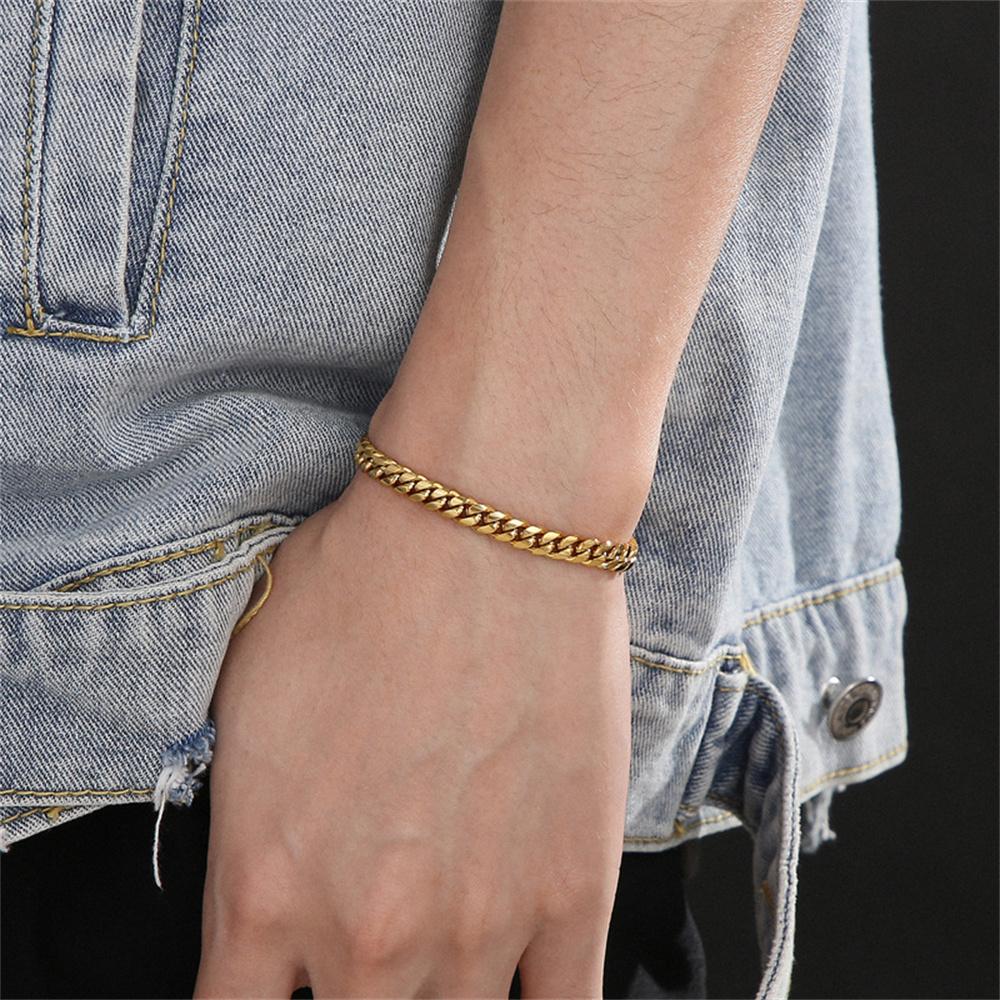 Punk Fashion 8mm Miami Curb Cuban Link Chain Bracelet Gold Silver Color Stainless Steel Hand Chains For Men Women Jewelry Gift