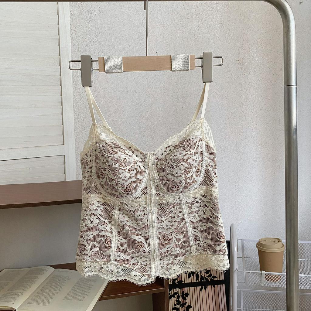 Original Summer Popular French Lace Suspender Vest Women's Chest Pad Slim-fit Versatile Back Bottom Top
