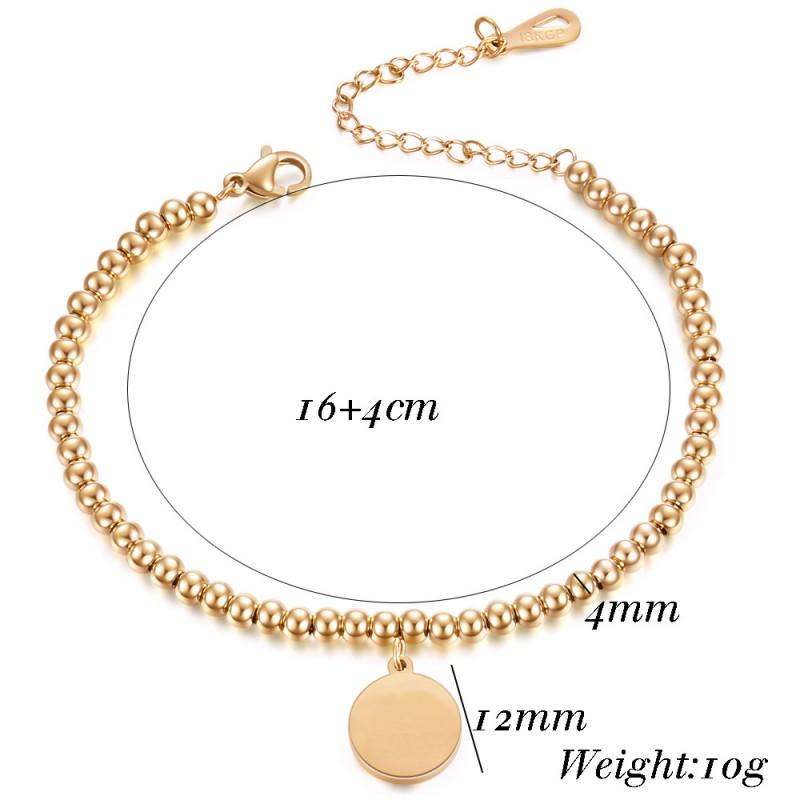 4mm Bead Bracelet Stainless Steel Round Disc Bangle Engraved Personalized Gift Women Minimalist Geometric Jewelry