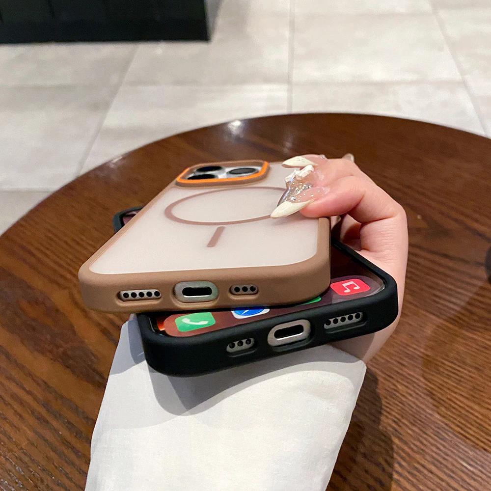 Роскошный простой чехол для телефона Magsafe для iPhone 16 15 14 Plus 13 12 11 Pro Max матовый хит цветной беспроводной зарядный жесткий бампер чехол