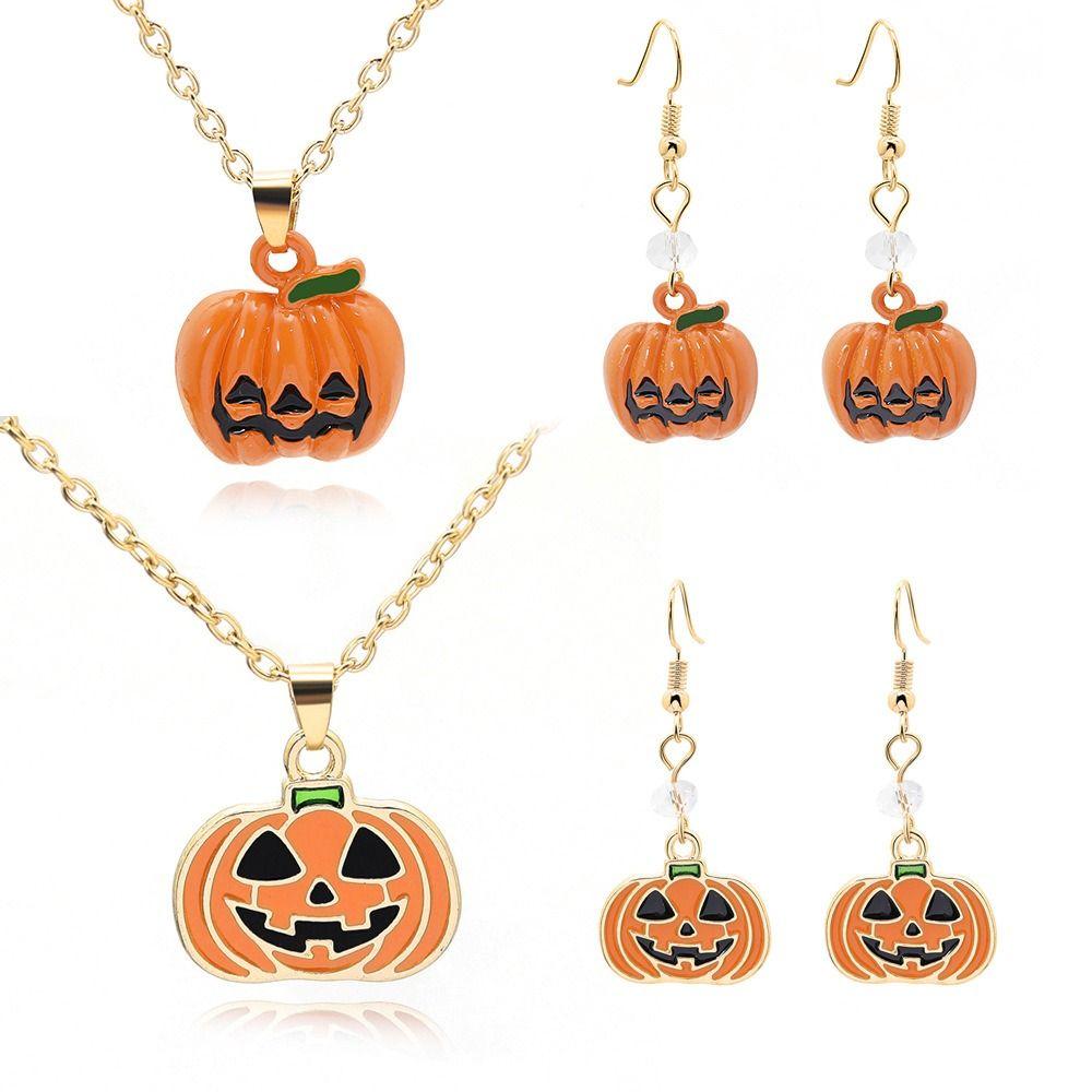 Trendy Pumpkin Pendants Earrings Dripping Oil Jewelry set Halloween Jewelry Accessories
