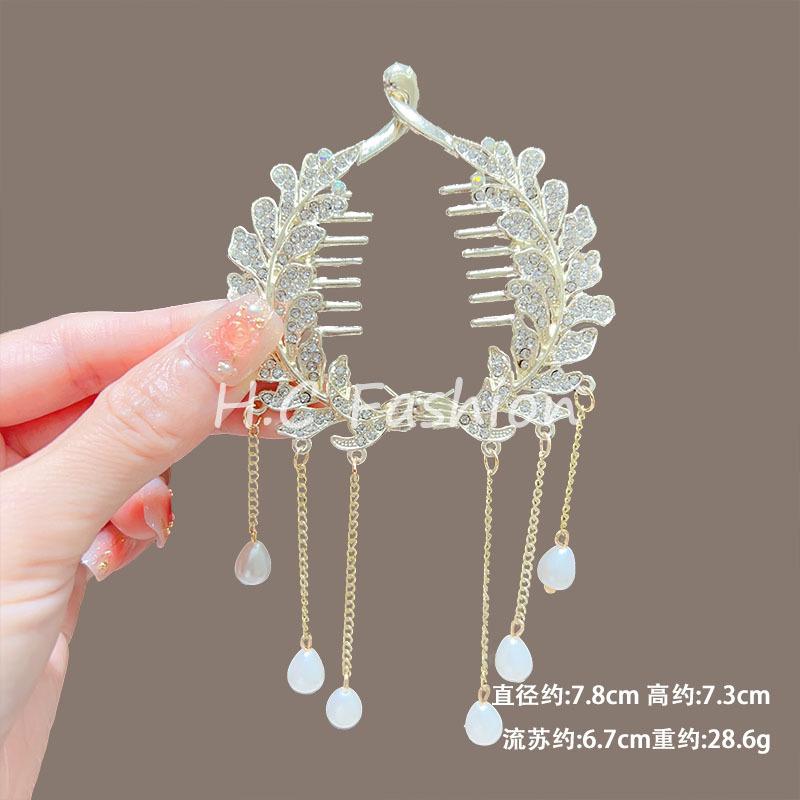 Vintage Lily of the Valley Tassel Hair Claw - Chinese Style Hair Clip for Bun & Half-Up Updo, Elegant Women's Hair Accessory