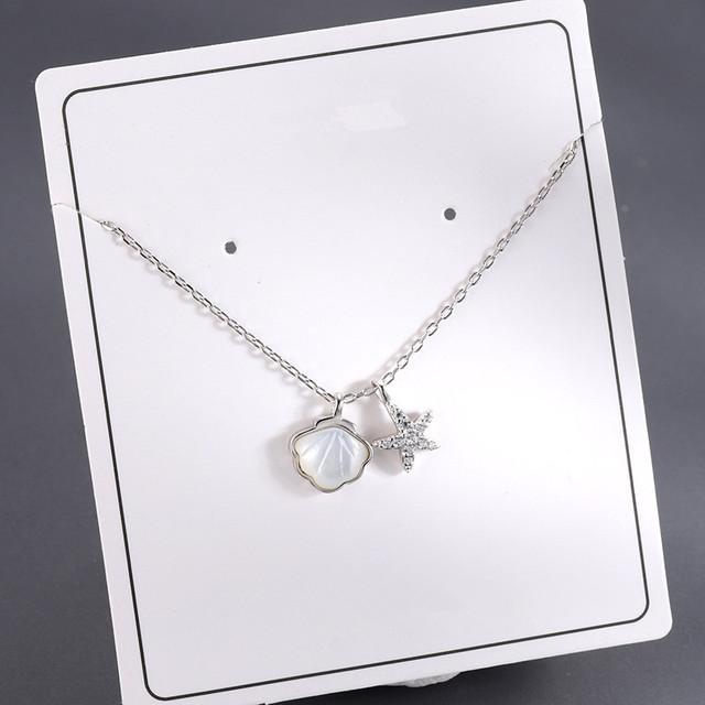 Real 925 Sterling Silver Crystal Shell Starfish Charm Pendant Necklace For Women Wedding Party Jewelry Gift Choker Collar