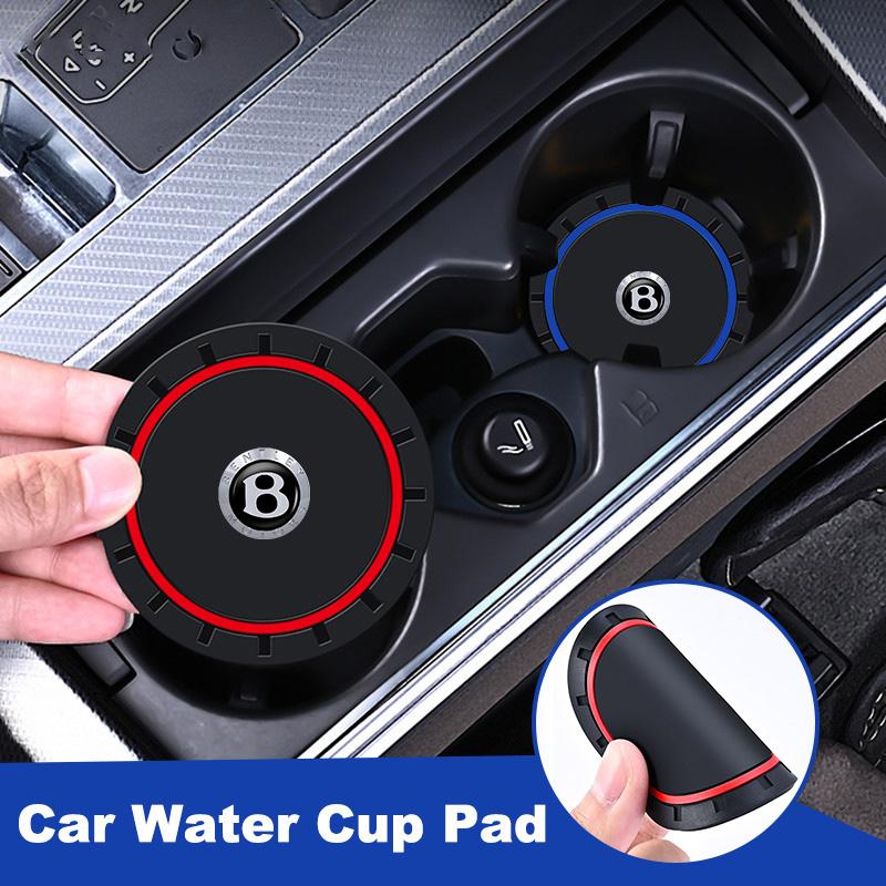 2Pcs Car Coaster Silicone Water Cup Pad Anti-Slip Mat for New Bentley Flying Hurtling Spur Continental GT Bentayga Mulsanne Logo GH4