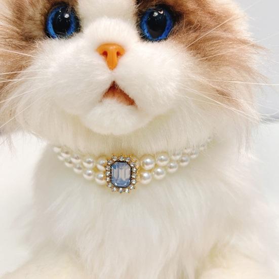 Ожерелье для питомца Сверкающие стразы Ожерелье из искусственного жемчуга для питомца Стильное двухслойное ожерелье для собак кошек Товары для питомцев