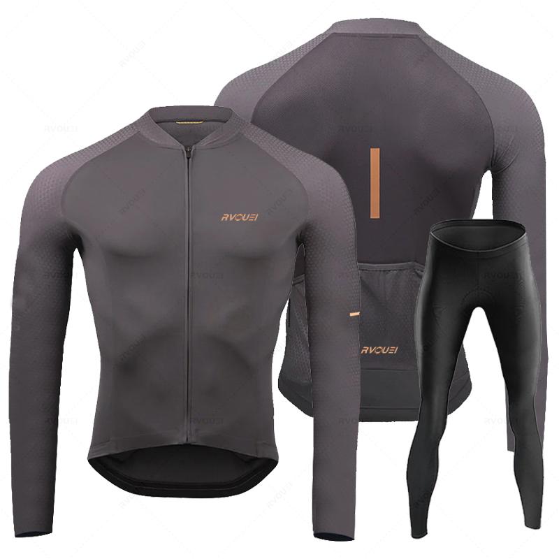 Rvouei 2026 New Autumn Long Sleeve Bib Pants Cycling Jersey Set Ropa Ciclismo Bicycle Clothing Bike Jersey Uniform Men Clothe