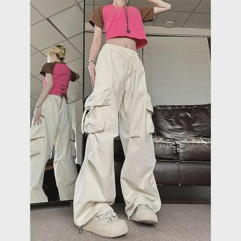 Women's Off-White American Retro Loose Hip-Hop Overalls - Wide-Leg Pants