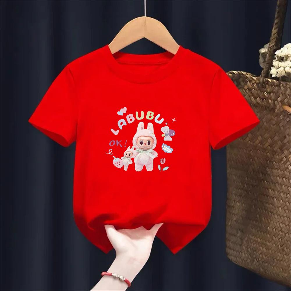 T-shirt Suitable for Labu Doll Print Boys Girls Top 3-12 Age Toddle T-shirts Summer Casual Short Sleeve Fashion Clothing
