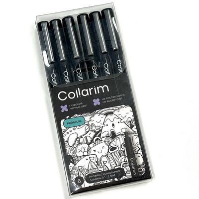 Набор профессиональных черных линеров - 6 штук (от 0,1 мм до 2,0 мм) с наконечником-кисточкой - архивные чернила