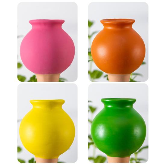 4 Pcs Watering Drippers Terracotta Self-Watering Plant Stakes Long Lasting Clay Watering Spikes Drip Irrigator for Indoor Outdoor Plants