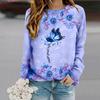 Tops For Women Butterfly Sunflower Print Round Neck Long Sleeve T-shirt Fall Casual Slim Pullover Women's Long Sleeve Top
