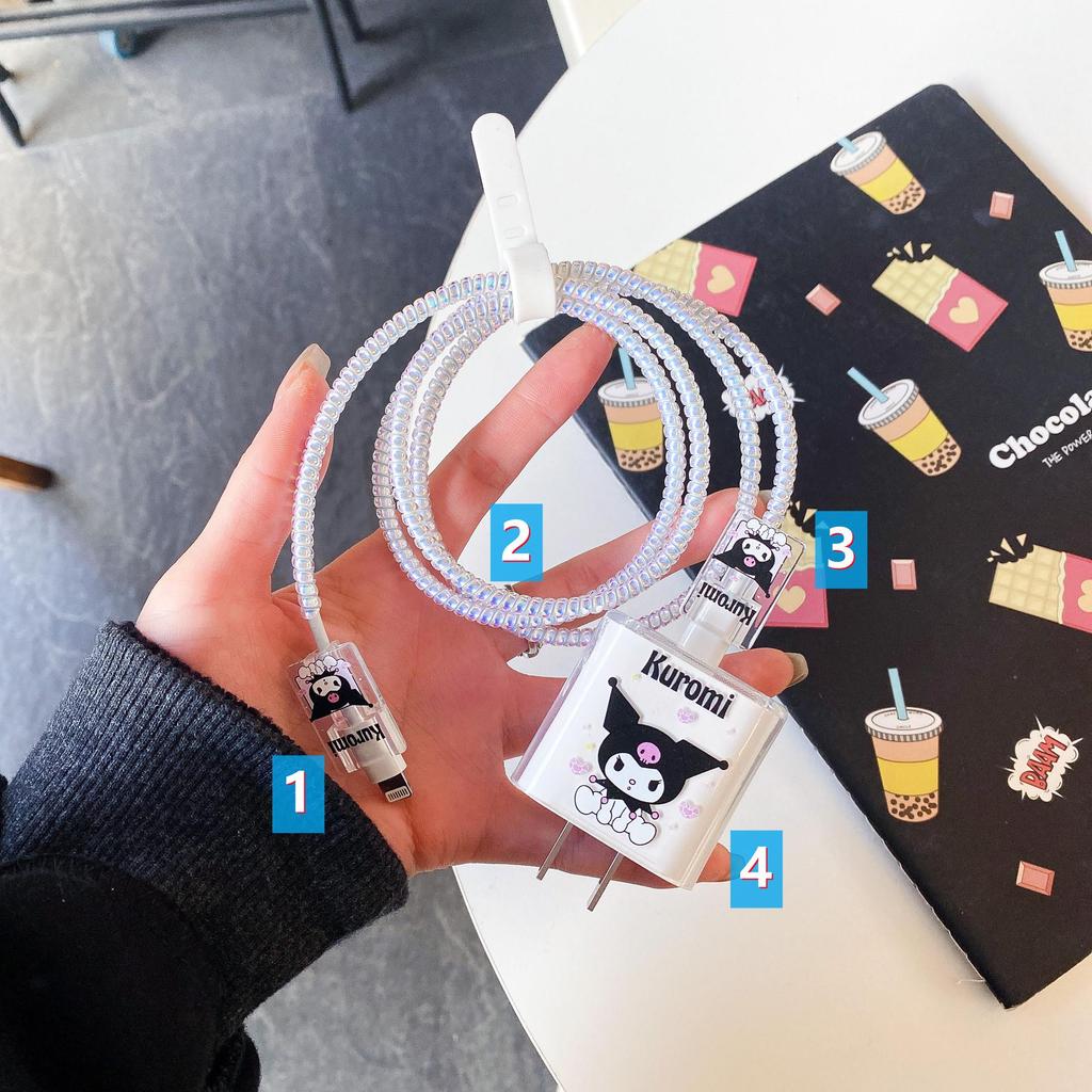 Комплект защиты кабеля данных Apple: Зарядная головка 20 Вт, прозрачный мультяшный дизайн, набор из 4 предметов