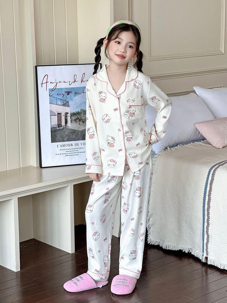 Girls' 2025 Autumn Cotton Pajama Set: Long Sleeve Homewear for Little & Big Girls