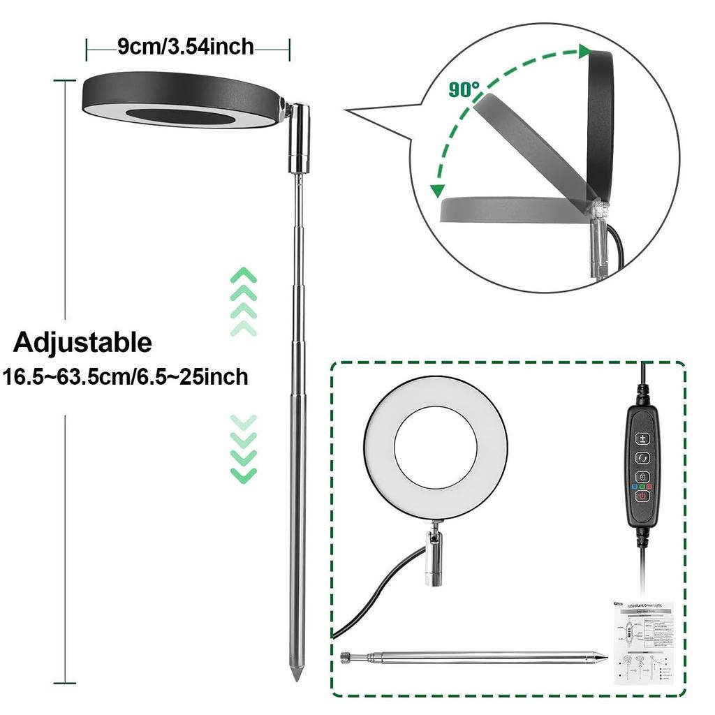 Светодиодные лампы полного спектра для выращивания комнатных растений, регулируемая по высоте лампа для выращивания с регулируемой яркостью, фитолампа для выращивания цветов Halo Ring
