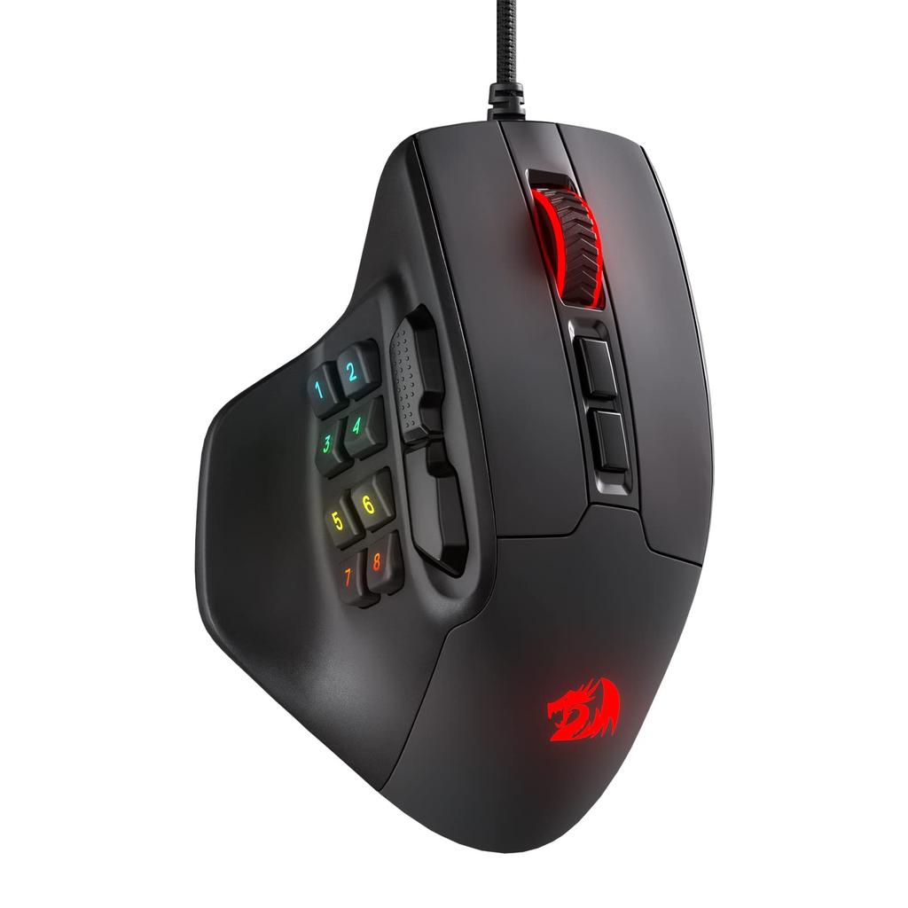 Redragon M811 Aatrox MMO Gaming 15 Programmable Wired RGB Gaming Ergonomic Natural Grip 10 Side Macro DIY Keybinding Backlight Support Mouse, Buttons,