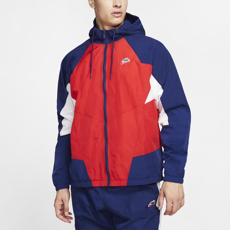 Nike Спортивная одежда Heritage Windrunner, тканая куртка с капюшоном и логотипом, мужские куртки, красный, синий CJ4359-657