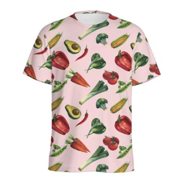 Summer 3D Vegetable Printed Casual Comfortable Fashionable Plus Size T-shirt- Soft Medium Elastic Polyester Fiber Fabric Summer Loose Casual Wear