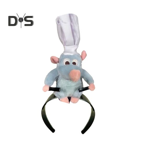 Повязка на голову Cooking Mouse King с 2 зажимами, легкая плюшевая повязка для волос с мышкой, нескользящая петля для волос с плюшевой игрушкой, аксессуары для волос для женщин и девочек, головные уборы