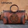 Johnature High Quality Leather Women Bag Retro Handmade Embossed Shoulder Bags Large Capacity Female Messenger Bag