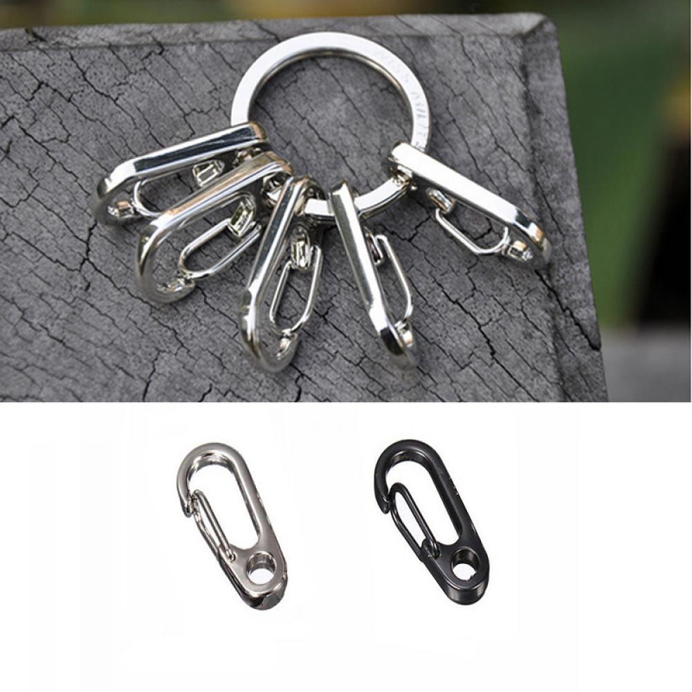 Pair EDC Keychain Clip Split Ring Keyring Spring Buckle Stainless Steel Carabiner
